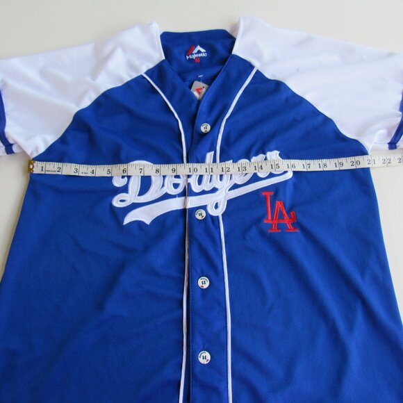 Dodgers LA Men's Embroidered Button Down Blue and White Baseball Jersey Size M - Picture 6 of 8